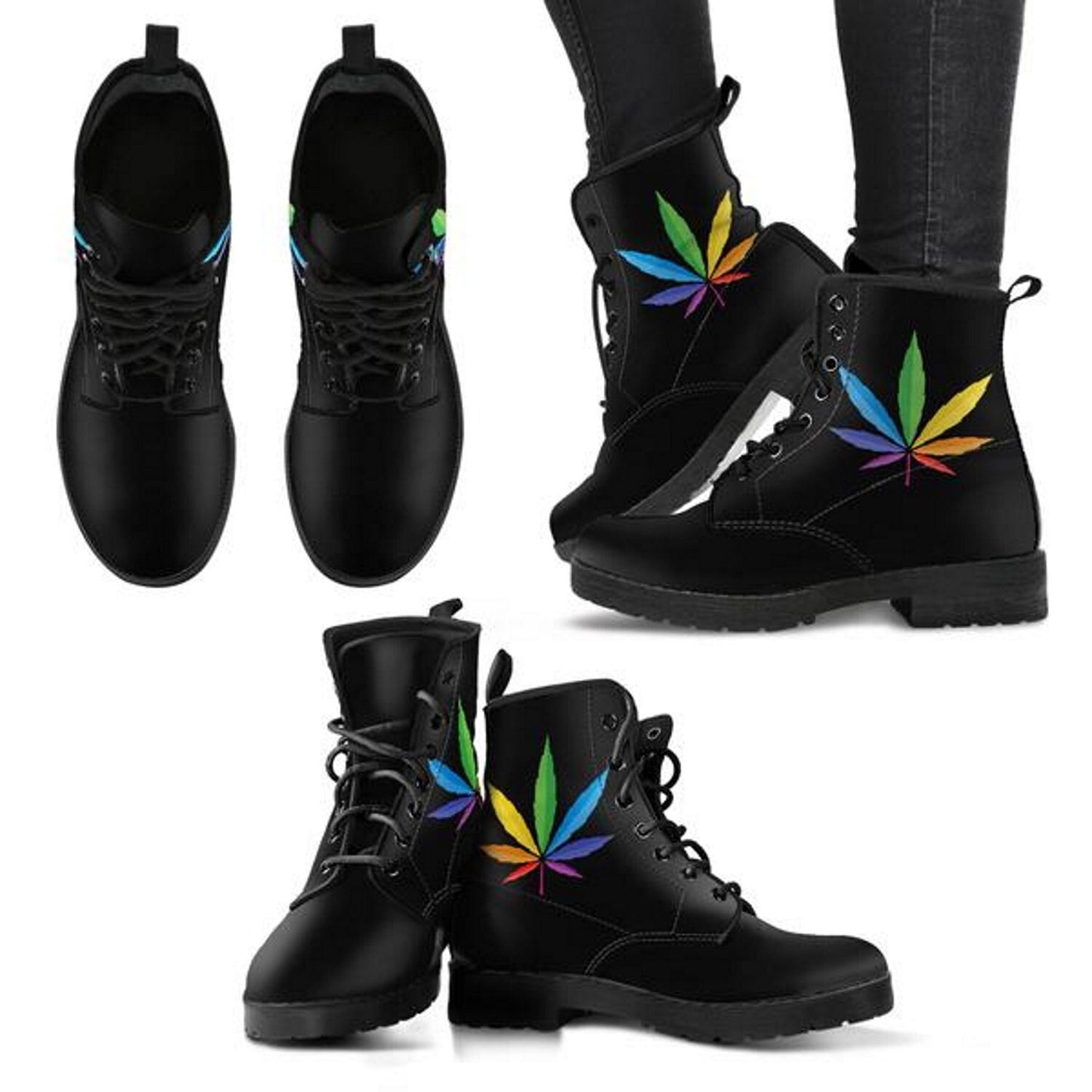 Cannabis Pride Vegan Leather Combat Boots